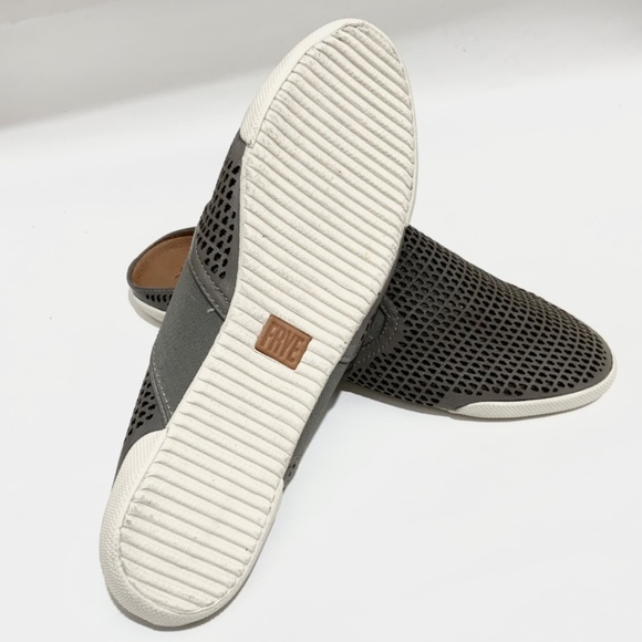 FRYE Melanie Gore Perforated Mule Sneaker Pale Blue Gray Leather Casual Flats - Picture 14 of 14
